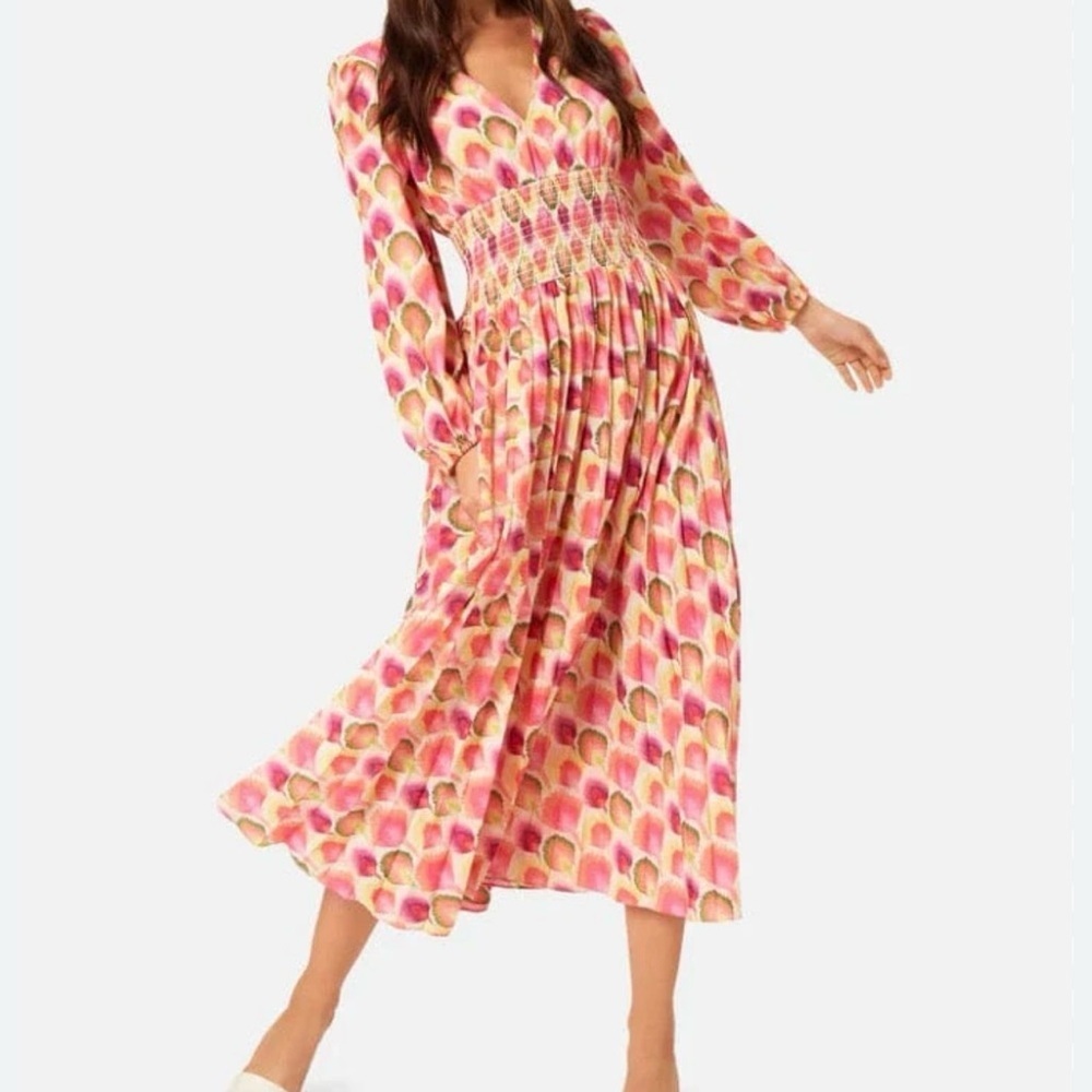 Traffic People Pink Long Sleeve V-Neck Sundress